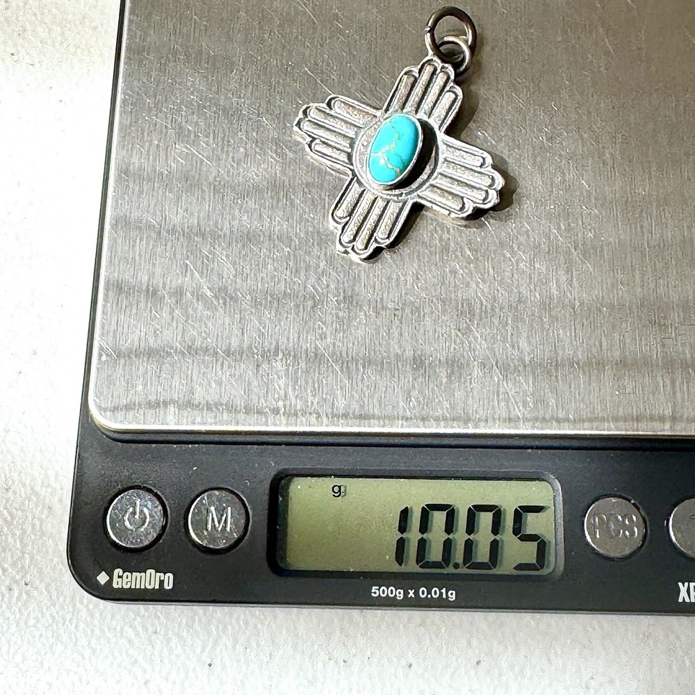 Navajo Zia Symbol Pendant Turquoise 1.75in NM Signed K Billah Sterling Native - Picture 6 of 6